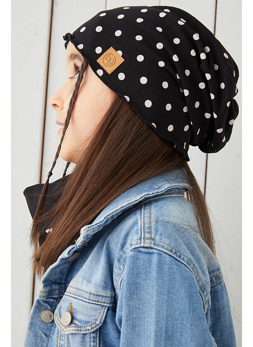 Babygiz - Black and White Baby Girl Beanie Neck Collar Set Soft 100% Cotton Combed Cotton Trend Series - Image 1