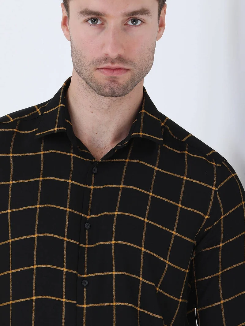 كيب Black Checkered Regular Fit Woven Casual Shirt