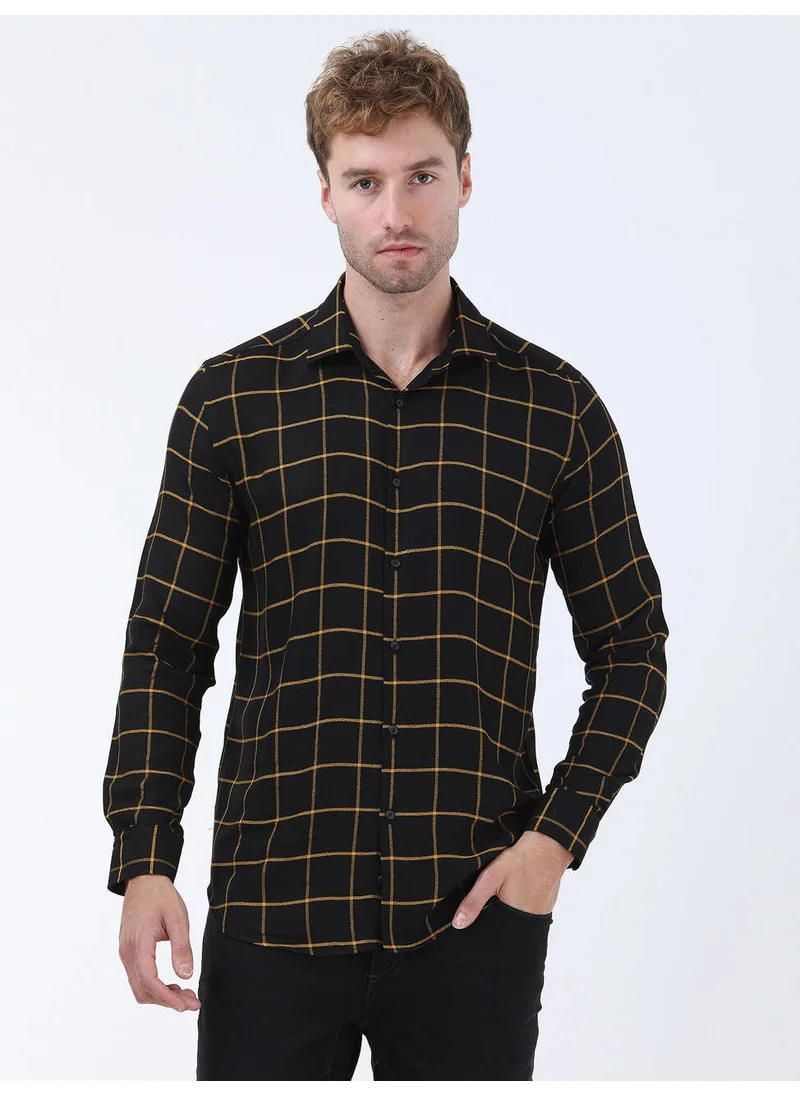 Kip Black Checkered Regular Fit Woven Casual Shirt