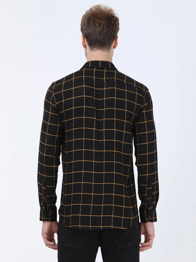 كيب Black Checkered Regular Fit Woven Casual Shirt