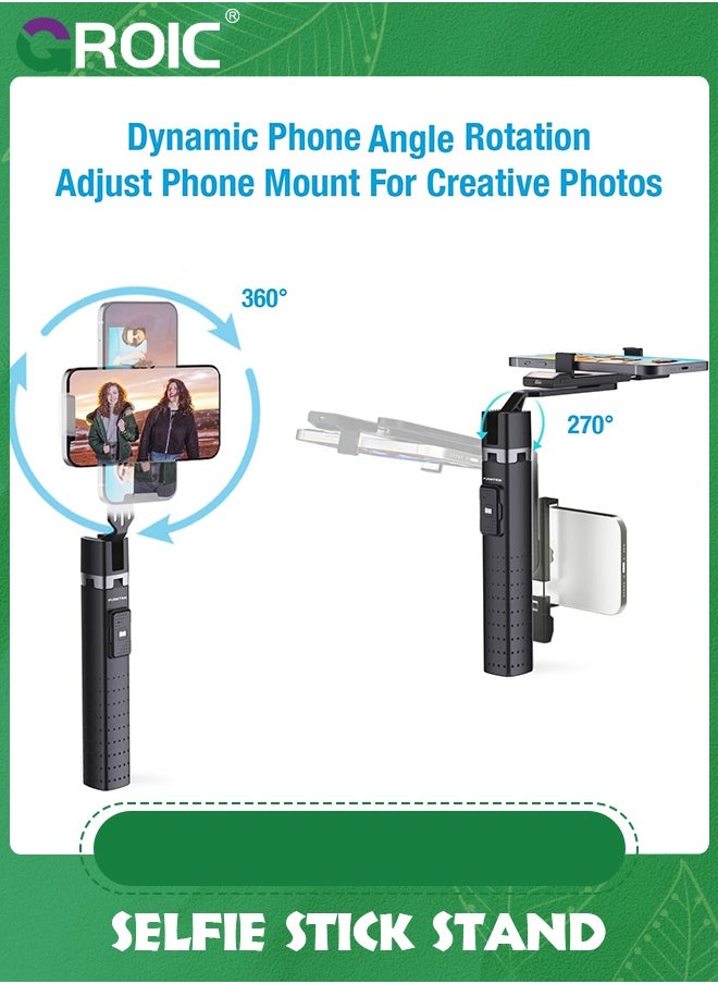 GROIC Black 40'' Lighted Selfie Stick Stand, Lightweight Phone Tripod, Wireless Bluetooth Remote, Ultra Stable 4 Legs Travel 3 Onboard Light Modes, Compatible with iPhone & Android  - Image 4
