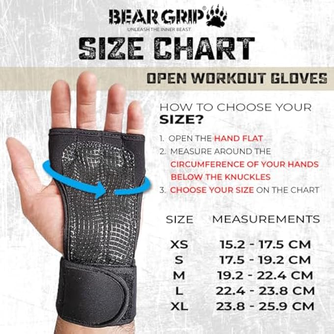 BEAR GRIPS Open Training Gloves For Men & Women – Gym Gloves With Adjustable Wrist Wraps, Silicone Grip, Breathable Open-Hand Design For Crossfit, Weightlifting, Bodybuilding, Calisthenics - Image 4
