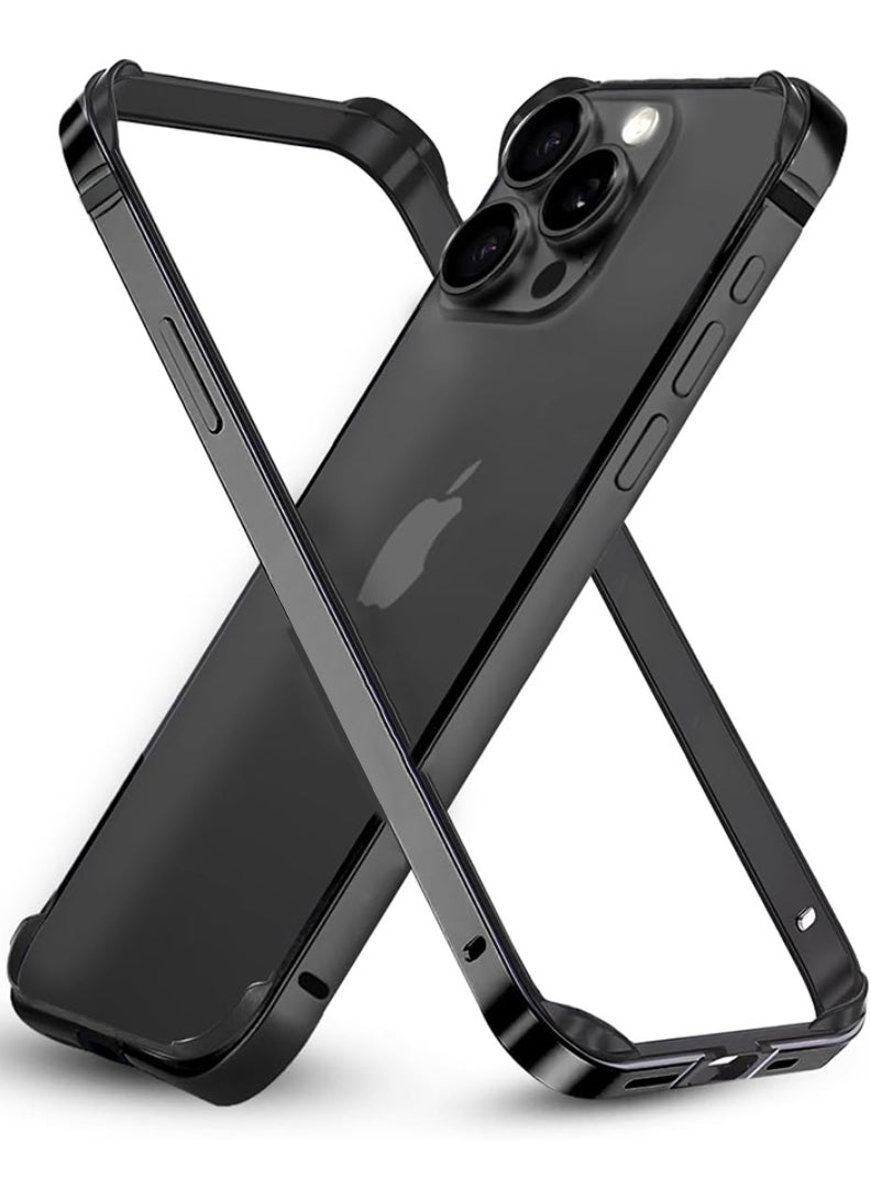Theodor iPhone 15 Pro max Aluminum Frame Metal Bumper Frame Slim Hard Case Cover, Metal Frame Armor with Soft Inner Bumper, Raised Edge Protection for iPhone 15 pro max for 6.7", Black - Image 1