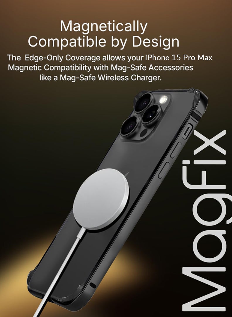 Theodor iPhone 15 Pro max Aluminum Frame Metal Bumper Frame Slim Hard Case Cover, Metal Frame Armor with Soft Inner Bumper, Raised Edge Protection for iPhone 15 pro max for 6.7", Black - Image 3