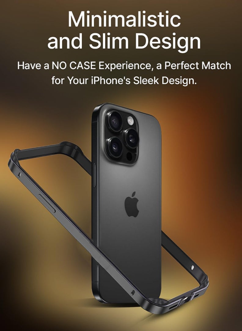 Theodor iPhone 15 Pro max Aluminum Frame Metal Bumper Frame Slim Hard Case Cover, Metal Frame Armor with Soft Inner Bumper, Raised Edge Protection for iPhone 15 pro max for 6.7", Black - Image 4