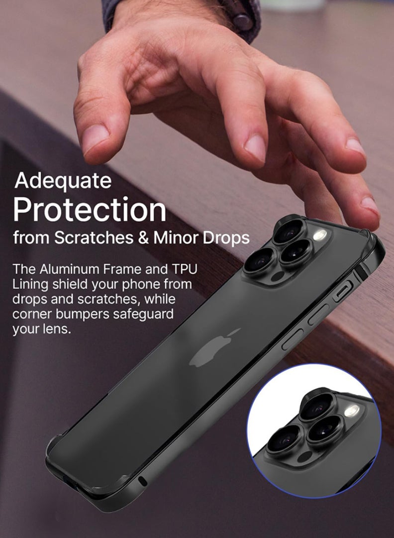 Theodor iPhone 15 Pro max Aluminum Frame Metal Bumper Frame Slim Hard Case Cover, Metal Frame Armor with Soft Inner Bumper, Raised Edge Protection for iPhone 15 pro max for 6.7", Black - Image 5