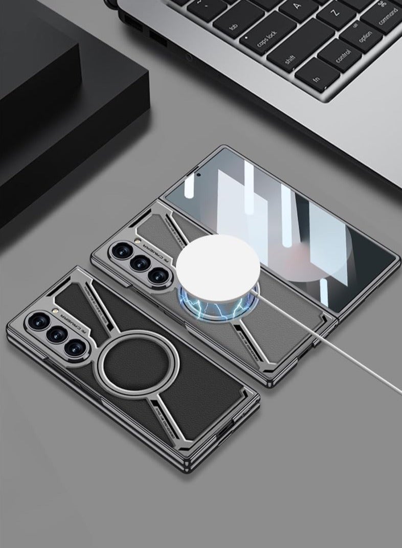 general Case Compatible with Samsung Galaxy Z Fold 6 5G Case, Built-in Screen Protector Protertion, Luxury Plating & Leather All-Inclusive Shockproof Case, Support Wireless Charging - Image 5