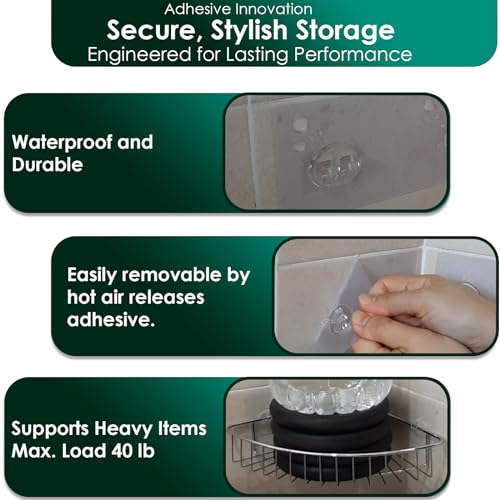 Jovware Upgraded Adhesive Hooks for Wall Mount, Self-Adhesive Corner Shelf Shower Caddy, Waterproof Bathroom & Kitchen, Wire Hook 12 Pack - Image 3