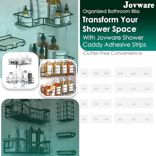 Jovware Upgraded Adhesive Hooks for Wall Mount, Self-Adhesive Corner Shelf Shower Caddy, Waterproof Bathroom & Kitchen, Wire Hook 12 Pack - Image 2