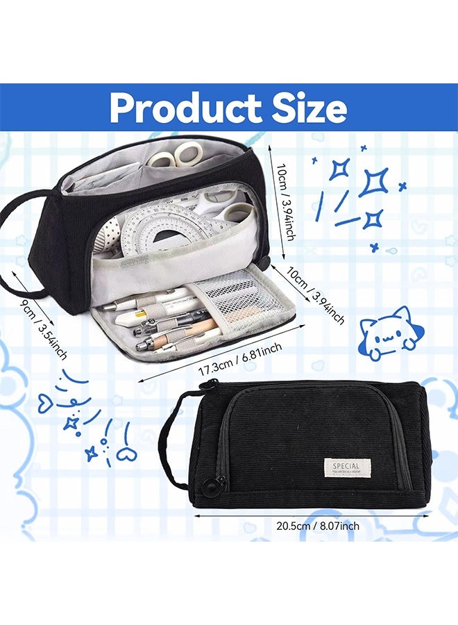 حقيبة أقلام رصاص كبيرة السعة، حقيبة تخزين من القماش، حقيبة أقلام تحديد، أدوات مكتبية بسيطة، رف حقيبة ظهر، هدايا للمدرسة الثانوية والمكتب وطلاب الجامعات والفتيات والبالغين والمراهقين - لون أسود - Image 2