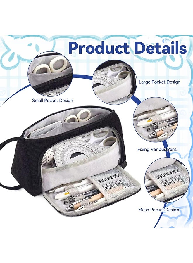 حقيبة أقلام رصاص كبيرة السعة، حقيبة تخزين من القماش، حقيبة أقلام تحديد، أدوات مكتبية بسيطة، رف حقيبة ظهر، هدايا للمدرسة الثانوية والمكتب وطلاب الجامعات والفتيات والبالغين والمراهقين - لون أسود - Image 3