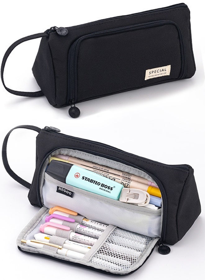 حقيبة أقلام رصاص كبيرة السعة، حقيبة تخزين من القماش، حقيبة أقلام تحديد، أدوات مكتبية بسيطة، رف حقيبة ظهر، هدايا للمدرسة الثانوية والمكتب وطلاب الجامعات والفتيات والبالغين والمراهقين - لون أسود - Image 1