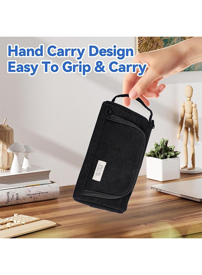 حقيبة أقلام رصاص كبيرة السعة، حقيبة تخزين من القماش، حقيبة أقلام تحديد، أدوات مكتبية بسيطة، رف حقيبة ظهر، هدايا للمدرسة الثانوية والمكتب وطلاب الجامعات والفتيات والبالغين والمراهقين - لون أسود - Image 5