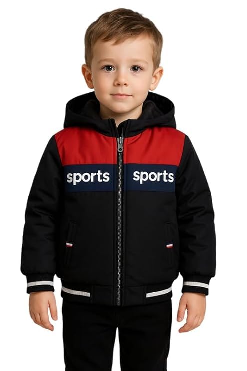 Krystle Kids Woolen Winter Jacket – Stylish Hooded Coat for Boys, Cold Weather Wear (Red,2-3 Years) - Image 1