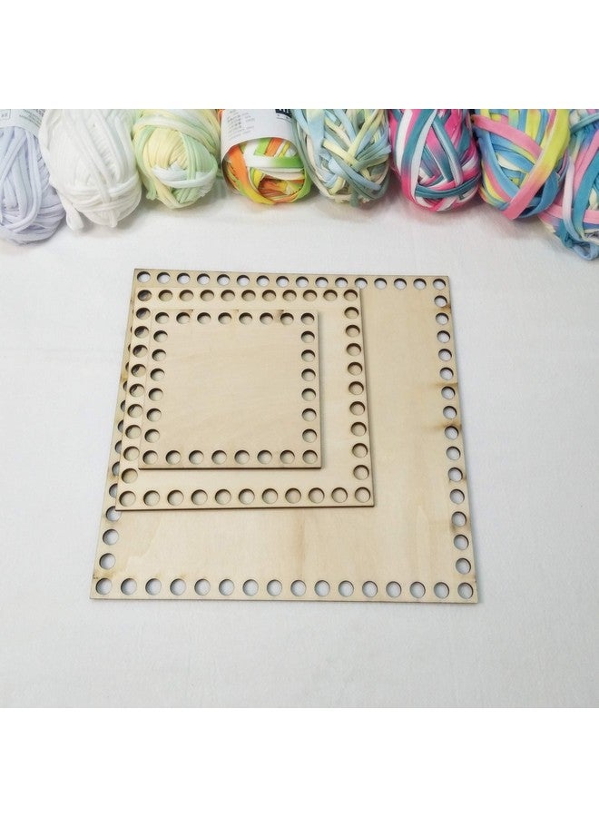 YongPan Set Of 3 Wooden Bottoms For Knitting Basket Wood Base Laser Cut With Hole Wooden Baskets Circle For Crochet Diy T Shirt Yarn Basket (Square Mix Sizes) - Image 1