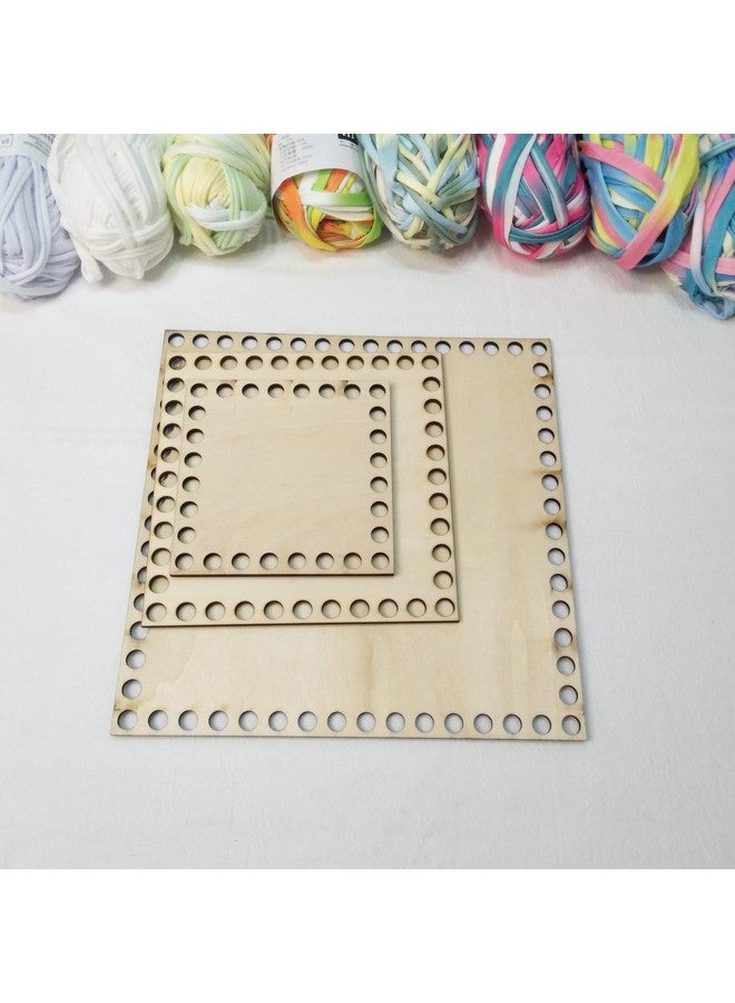 YongPan Set Of 3 Wooden Bottoms For Knitting Basket Wood Base Laser Cut With Hole Wooden Baskets Circle For Crochet Diy T Shirt Yarn Basket (Square Mix Sizes) - Image 3