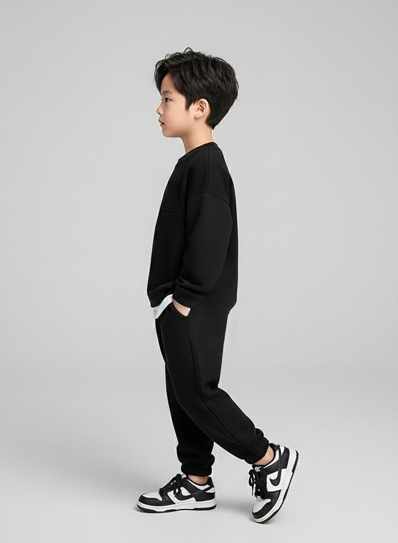 babyqlo Classic Black Winter Boys Tracksuit Set - Image 3