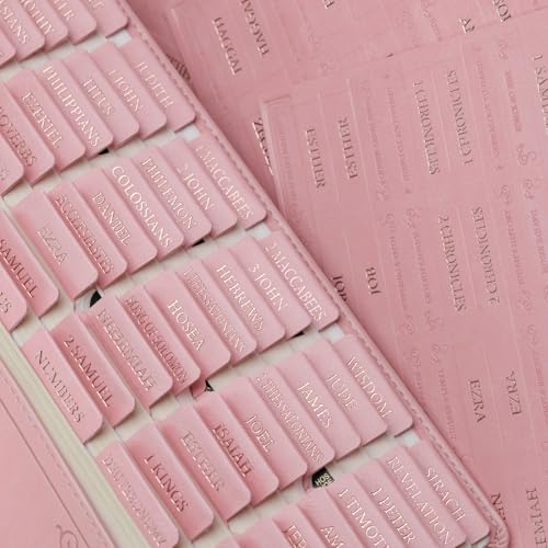 UPAFEXXI-Leather Bible Tabs with Book Summaries, Tooled Bible Tabs for Women and Men(Rose Gold Foil Lettering) Large Print Stickers, Easy to Read and Apply, 80 Chapters Labels for Easy Navigation - Image 1