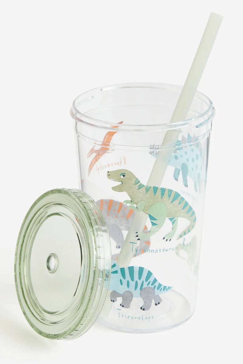H&M Patterned plastic mug with a straw