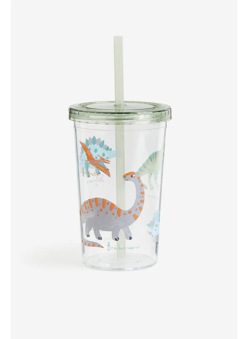 H&M Patterned plastic mug with a straw