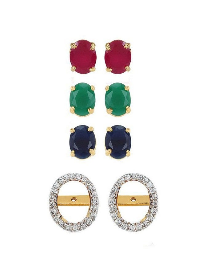 YouBella American Diamond Jewellery Multi-Color Interchangeable Triangular Shaped Earrings for Girls and Women : Best Rakhi Gift Jewellery (6 in 1 Oval) - Image 2