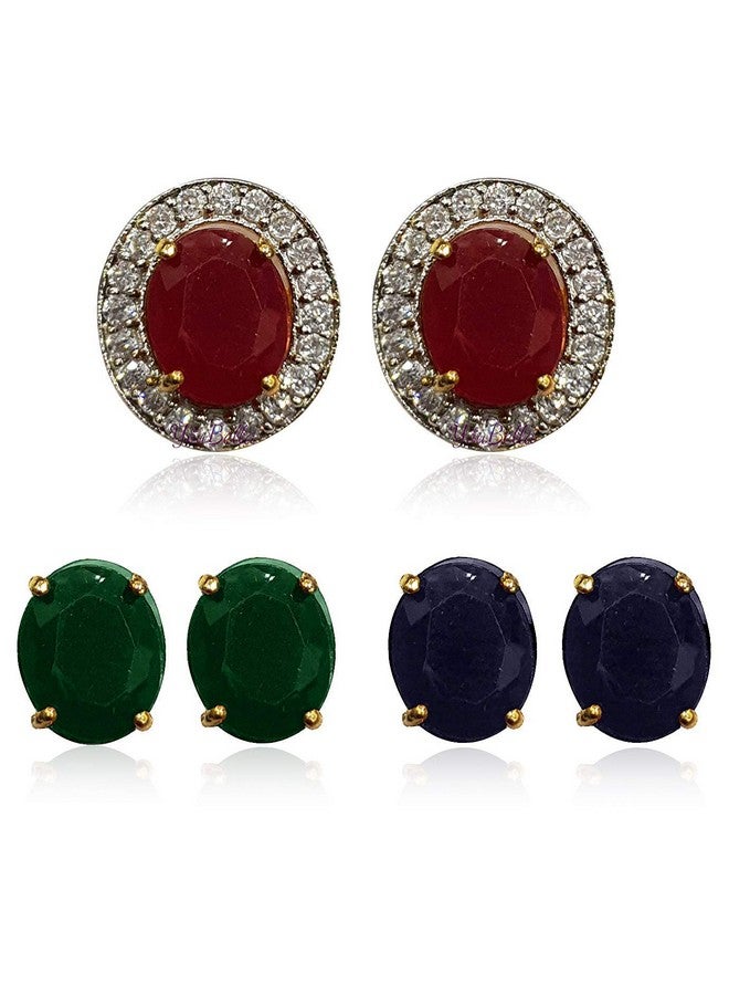 YouBella American Diamond Jewellery Multi-Color Interchangeable Triangular Shaped Earrings for Girls and Women : Best Rakhi Gift Jewellery (6 in 1 Oval) - Image 1