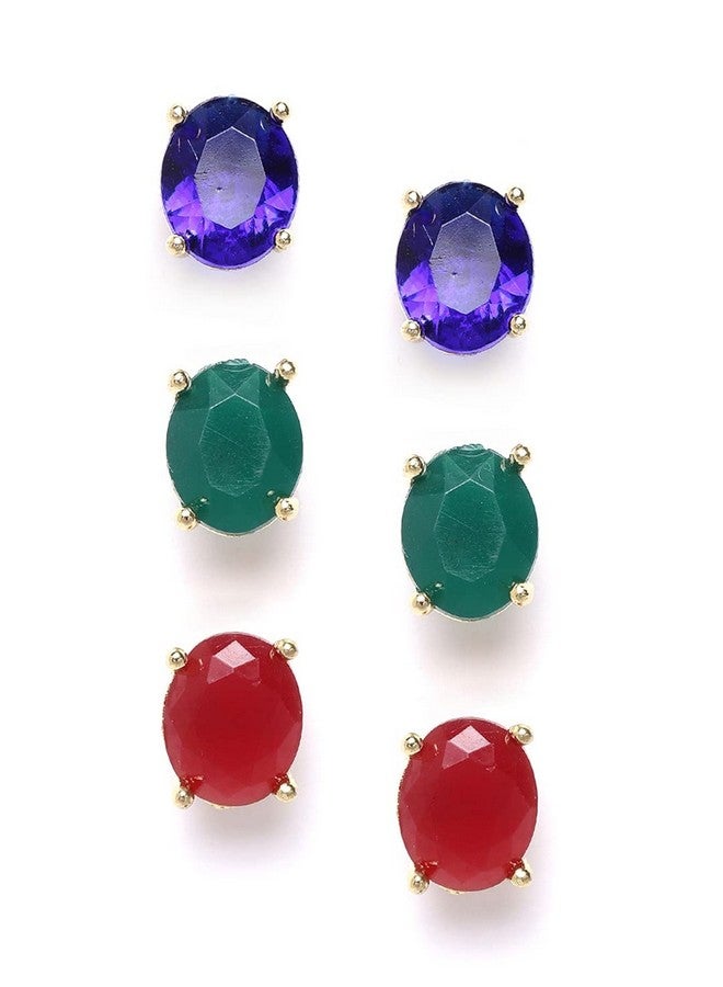 YouBella American Diamond Jewellery Multi-Color Interchangeable Triangular Shaped Earrings for Girls and Women : Best Rakhi Gift Jewellery (6 in 1 Oval) - Image 5