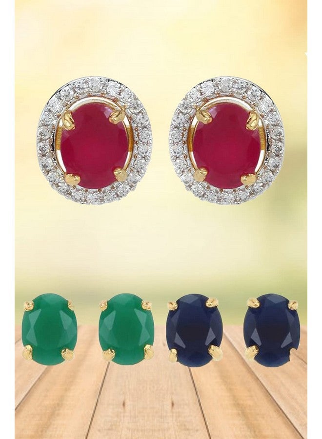 YouBella American Diamond Jewellery Multi-Color Interchangeable Triangular Shaped Earrings for Girls and Women : Best Rakhi Gift Jewellery (6 in 1 Oval) - Image 4