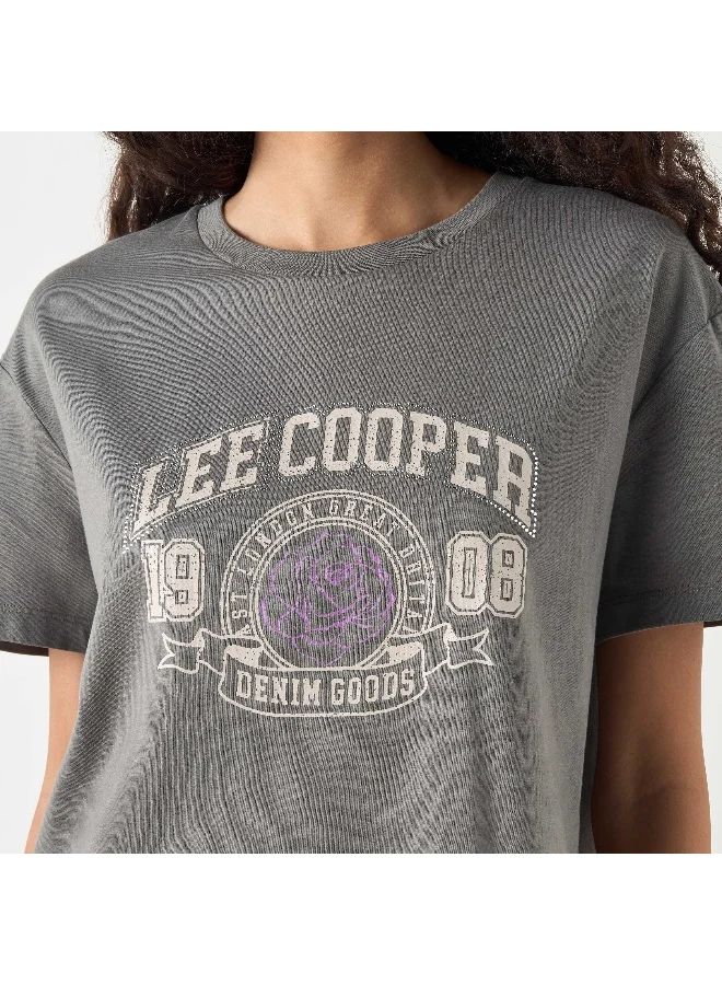 Lee Cooper Lee Cooper Studded Crew Neck T-shirt with Short Sleeves