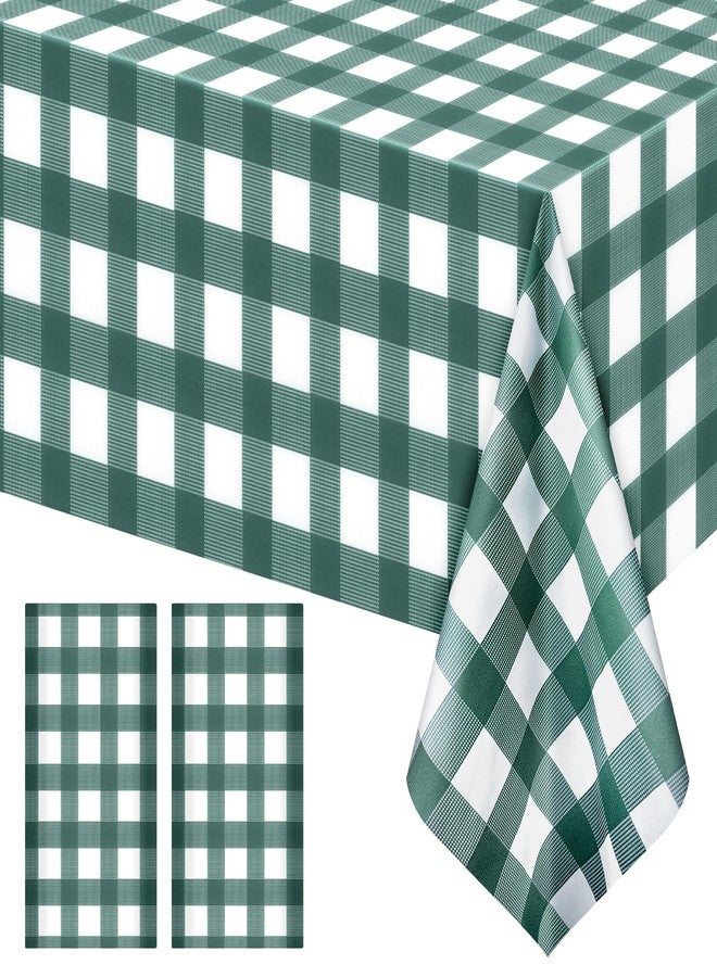 Just Shimmer 2 Pack Sage Green Striped Gingham Tablecloths, 54 x 108 Inch Disposable Plastic Rectangle Table Covers, Waterproof Checkered Sage Green Table Cloths for Picnic, Birthday, Party, Outdoor Events - Image 1