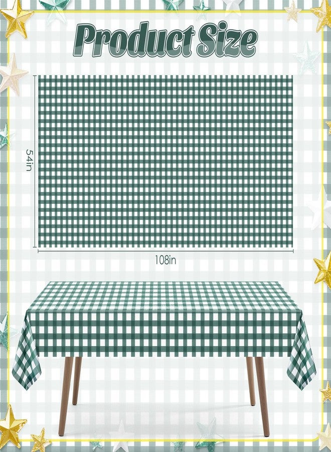 Just Shimmer 2 Pack Sage Green Striped Gingham Tablecloths, 54 x 108 Inch Disposable Plastic Rectangle Table Covers, Waterproof Checkered Sage Green Table Cloths for Picnic, Birthday, Party, Outdoor Events - Image 2