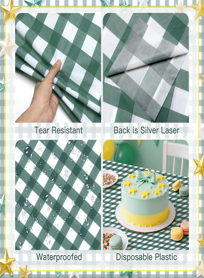 Just Shimmer 2 Pack Sage Green Striped Gingham Tablecloths, 54 x 108 Inch Disposable Plastic Rectangle Table Covers, Waterproof Checkered Sage Green Table Cloths for Picnic, Birthday, Party, Outdoor Events - Image 3