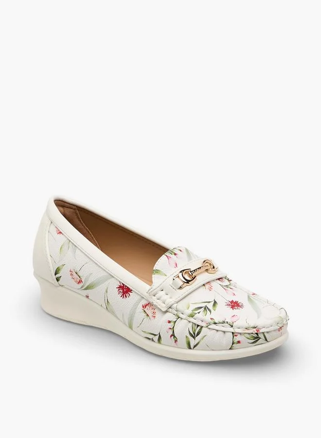 Flora Bella By Shoexpress WHITE Women Floral Print Wedge Heel Loafers for Women | Best Price UAE