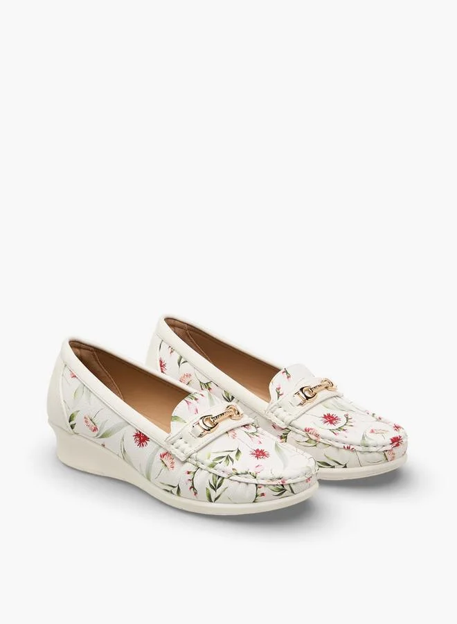 Women Floral Print Wedge Heel Loafers