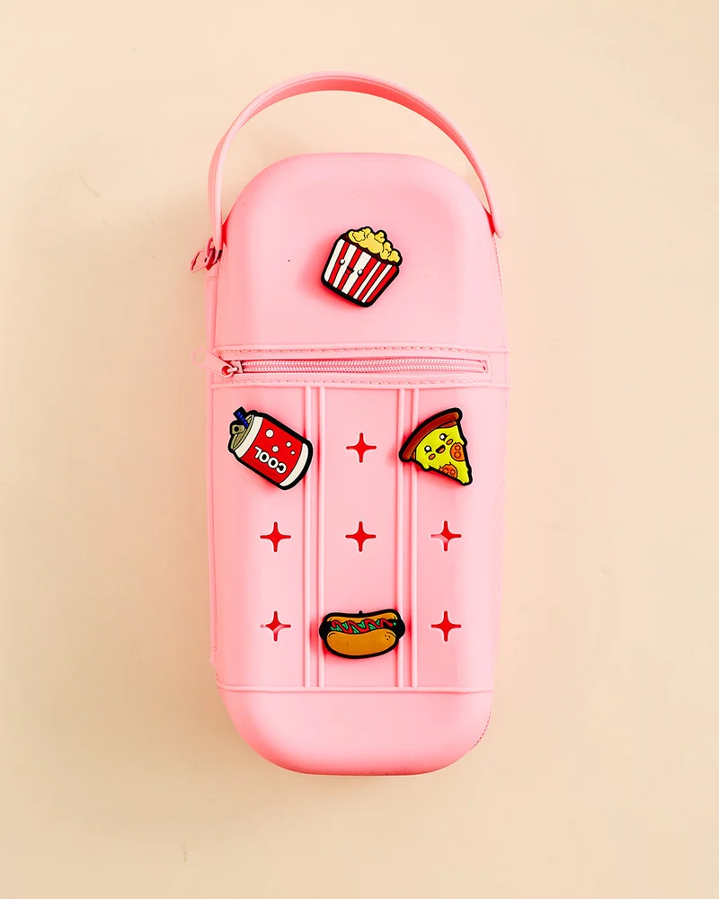Redtag Pink Silicone Pencil Case with PVC Charms