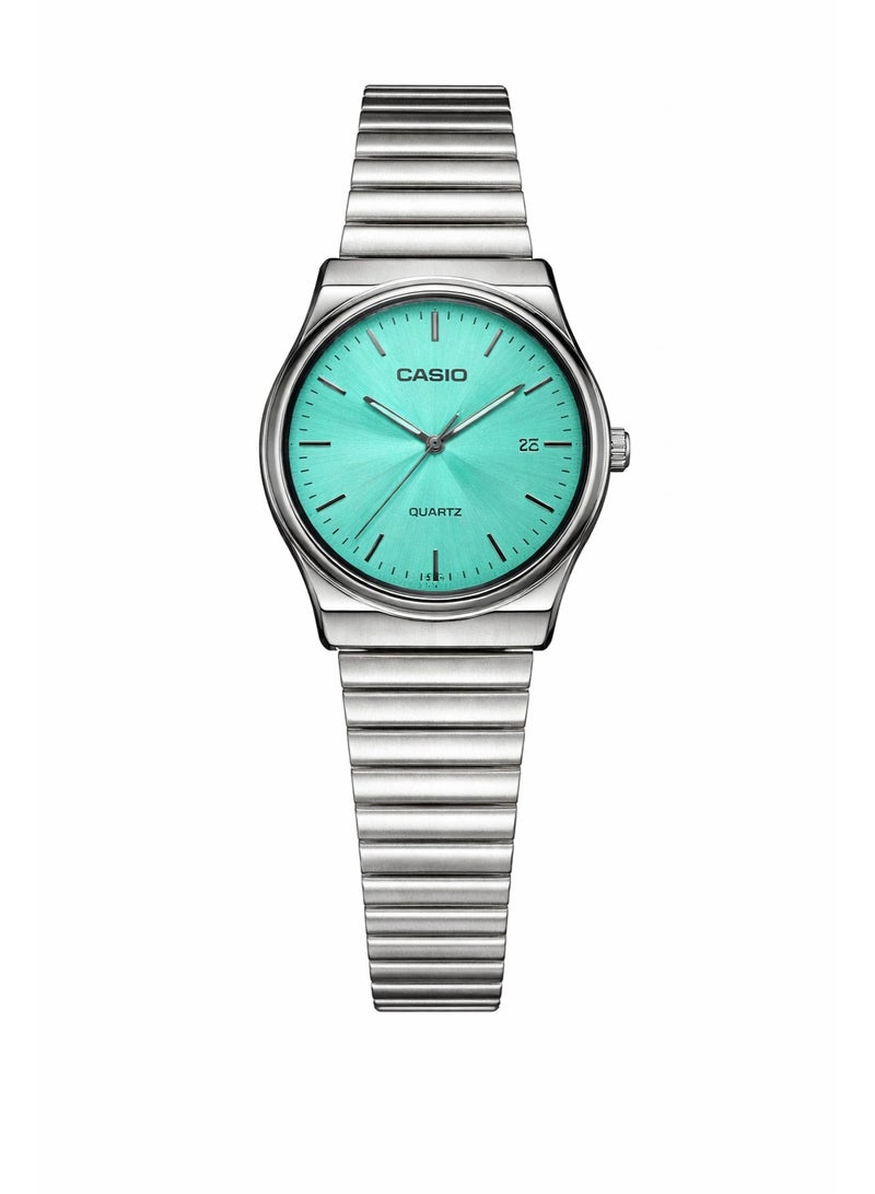Casio Stainless Steel Quartz Watch – Mint Green Dial with Date Display