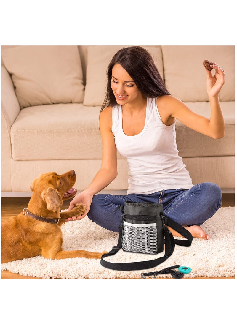 KASTWAVE Dog Clicker Training Kit, 1 Dog Treat Training Pouch, and 2 Pieces Pet Training Clicker with Wrist Strap, Built-in Poop Bag Dispenser Easily Carrying Pet Toys Treats (Black, Solid Pattern) - Image 5