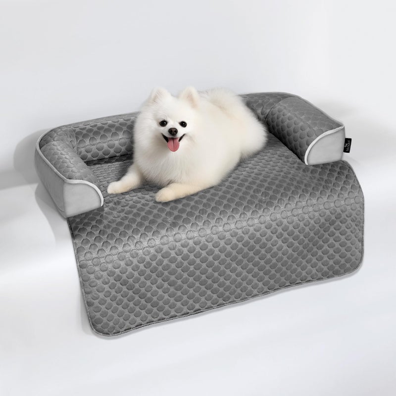 blunique Medium Cooling Dog Bed, 35 x 31 inch Waterproof Couch Cover for Dogs Washable, Non-Slip Bottom Self Cooling Mat for Dogs, Durable & Non-Gel, Dog Couch Bed for Sofa Floor Car, Metallic Grey - Image 1