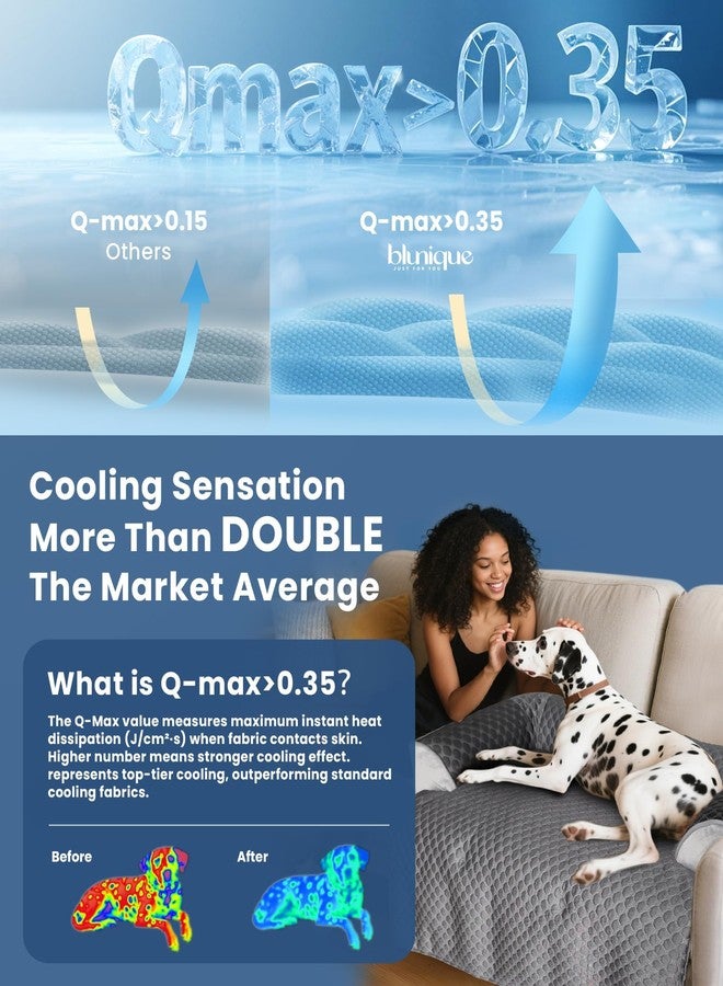 blunique Medium Cooling Dog Bed, 35 x 31 inch Waterproof Couch Cover for Dogs Washable, Non-Slip Bottom Self Cooling Mat for Dogs, Durable & Non-Gel, Dog Couch Bed for Sofa Floor Car, Metallic Grey - Image 3