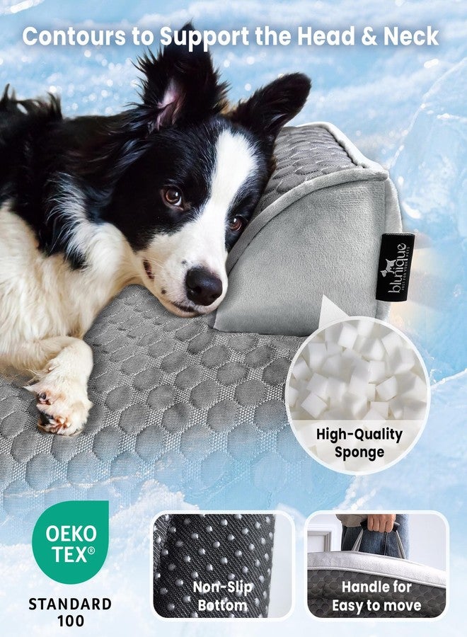 blunique Medium Cooling Dog Bed, 35 x 31 inch Waterproof Couch Cover for Dogs Washable, Non-Slip Bottom Self Cooling Mat for Dogs, Durable & Non-Gel, Dog Couch Bed for Sofa Floor Car, Metallic Grey - Image 5