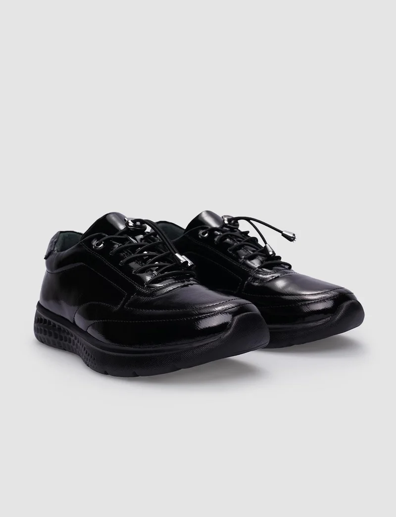كاباني Leather Black Patent Leather Laced Women's Casual Shoes