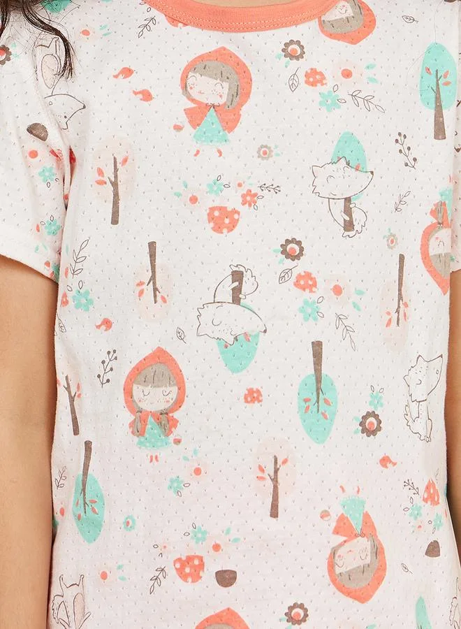 Styli All Over Cartoon Print T-Shirt & Solid Shorts Set