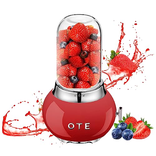 OTE Personal Blender for Shakes and Smoothies with 14 Oz Glass Jar 4 Stainless Steel Blades BPA Free 20000rm Retro Portable Blender Best Choice for Kitchen Fruit Juicer Machines Red