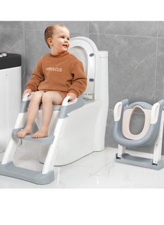 Gonice Kids Potty Training Seat with Steps,Adjustable Toddlers Potty Toilet Trainer,Toilet Ladder Seat, Folding Children's Toilet Training with Steps Non Slip & Space Efficient for Boys Girls，Grey  - Image 3