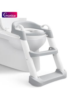 Gonice Kids Potty Training Seat with Steps,Adjustable Toddlers Potty Toilet Trainer,Toilet Ladder Seat, Folding Children's Toilet Training with Steps Non Slip & Space Efficient for Boys Girls，Grey  - Image 1