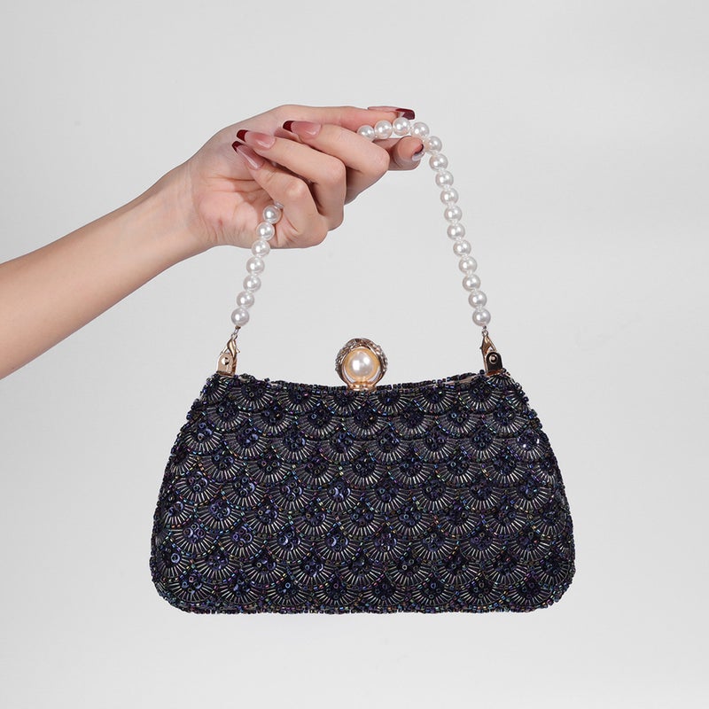New Retro Chinese Single-Sided Fish Scale Embroidered Pearl Handbag Bridal Dress Banquet Cheongsam Evening Bag - Image 2