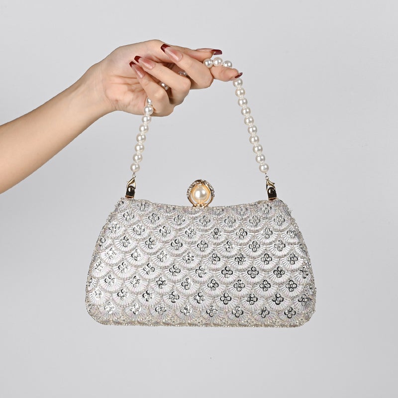 New Retro Chinese Single-Sided Fish Scale Embroidered Pearl Handbag Bridal Dress Banquet Cheongsam Evening Bag - Image 5