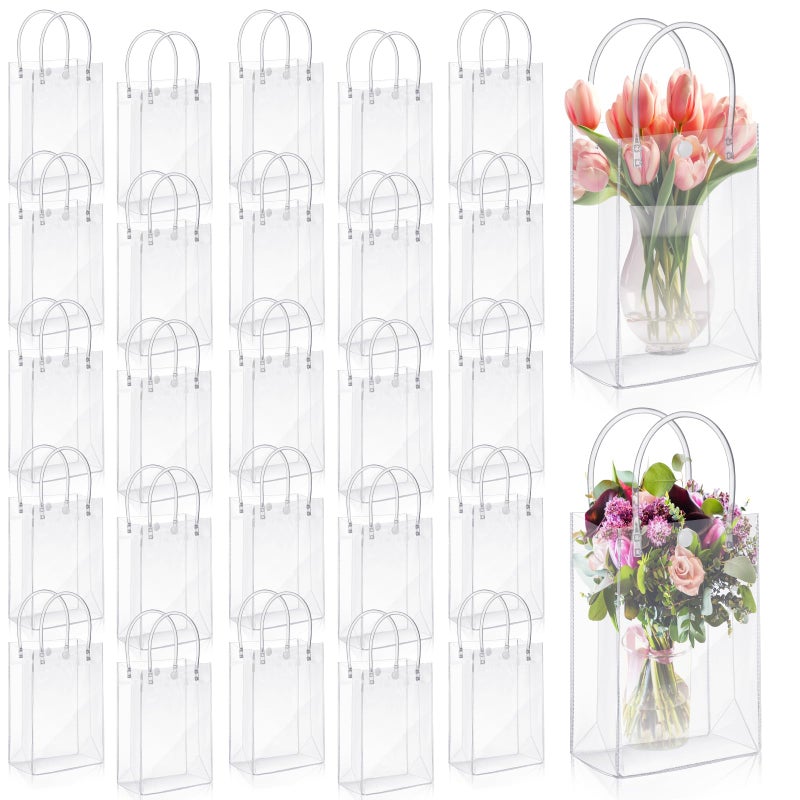 LEIFIDE 50pcs Clear Plastic Gift Bags with Handles PVC Reusable Transparent Totes Bags for Goodie Candy School Birthday Party(7.1 x 9.4 x 3.1 Inch) - Image 1