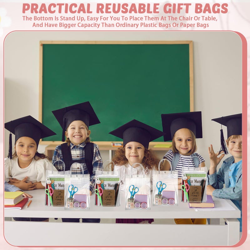 LEIFIDE 50pcs Clear Plastic Gift Bags with Handles PVC Reusable Transparent Totes Bags for Goodie Candy School Birthday Party(7.1 x 9.4 x 3.1 Inch) - Image 5