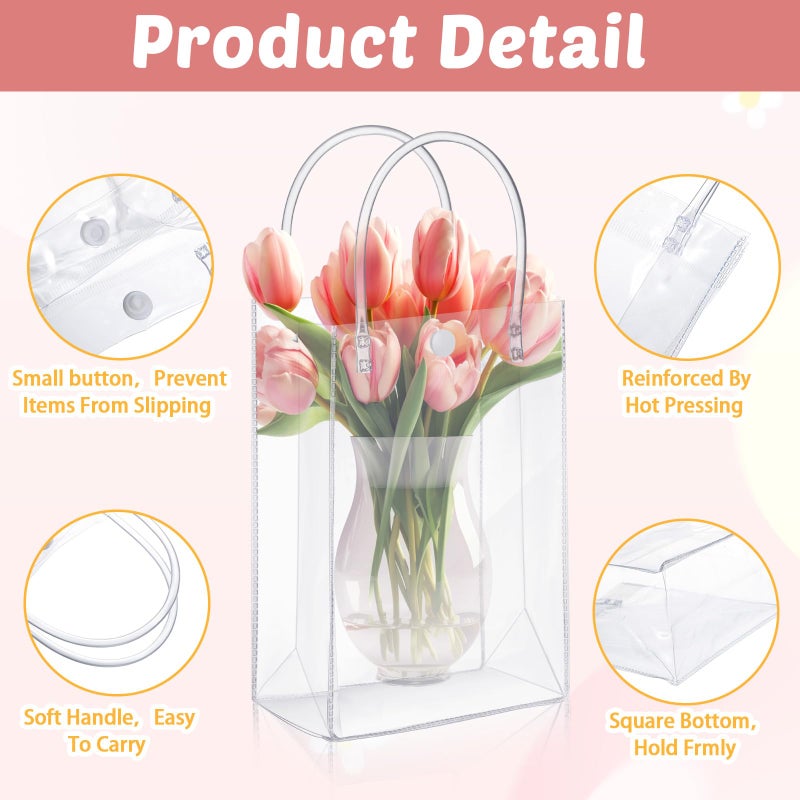 LEIFIDE 50pcs Clear Plastic Gift Bags with Handles PVC Reusable Transparent Totes Bags for Goodie Candy School Birthday Party(7.1 x 9.4 x 3.1 Inch) - Image 4